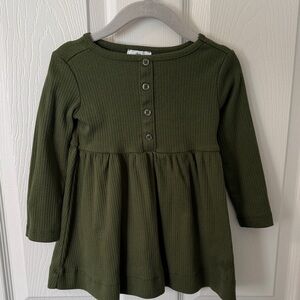Dip Olive Green Ribbed Dress with Button Accent